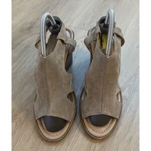 Barbara Barbieri Nude Suede Leather Women's 9 Slingback Stack Wedge Heel Italy
